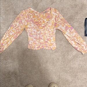 Free People Pink and Orange Floral Blouse